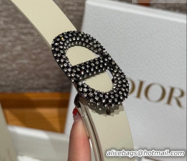 Good Looking Dior Calfskin Leather Belt 2.5cm with Strass CD Buckle 1230 White/Black 2025