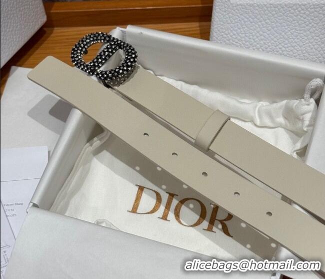 Good Looking Dior Calfskin Leather Belt 2.5cm with Strass CD Buckle 1230 White/Black 2025