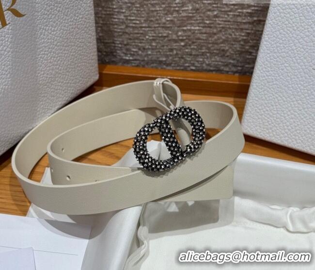 Good Looking Dior Calfskin Leather Belt 2.5cm with Strass CD Buckle 1230 White/Black 2025