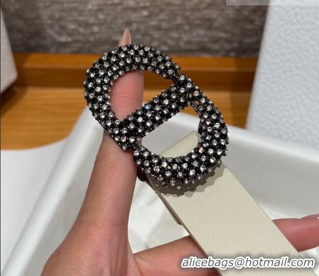 Good Looking Dior Calfskin Leather Belt 2.5cm with Strass CD Buckle 1230 White/Black 2025