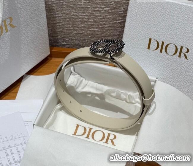 Good Looking Dior Calfskin Leather Belt 2.5cm with Strass CD Buckle 1230 White/Black 2025