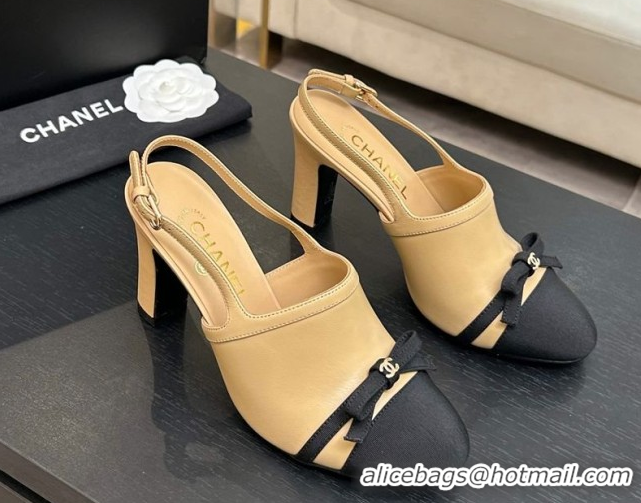Grade Quality Chanel Calfskin Leather & Grosgrain Slingbacks Pump 9cm with Bow G47021 Beige 2026
