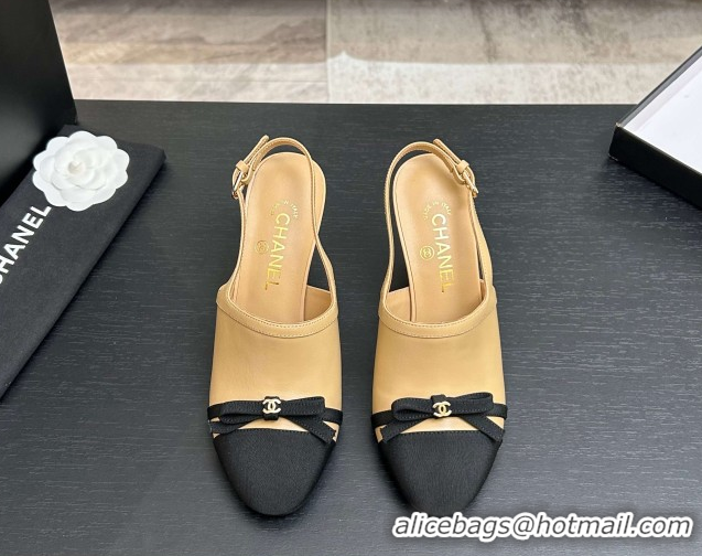 Grade Quality Chanel Calfskin Leather & Grosgrain Slingbacks Pump 9cm with Bow G47021 Beige 2026