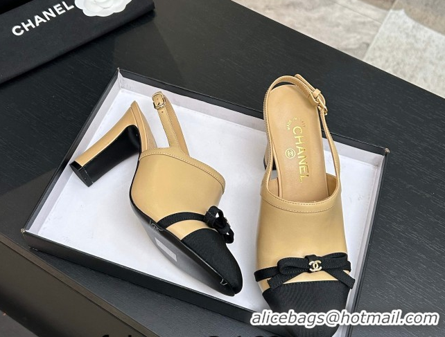 Grade Quality Chanel Calfskin Leather & Grosgrain Slingbacks Pump 9cm with Bow G47021 Beige 2026