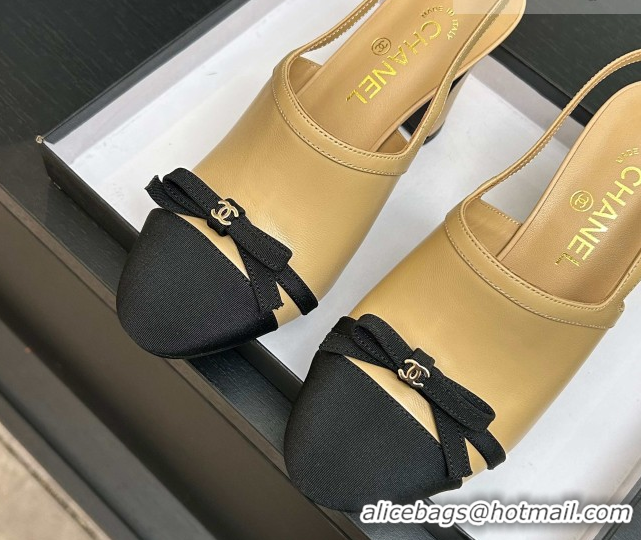 Grade Quality Chanel Calfskin Leather & Grosgrain Slingbacks Pump 9cm with Bow G47021 Beige 2026