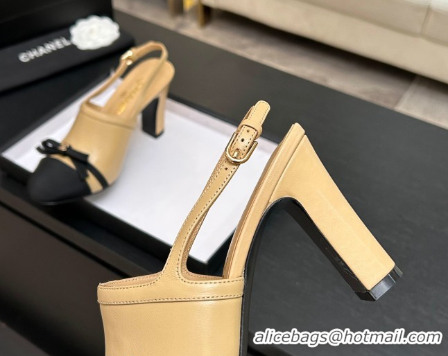 Grade Quality Chanel Calfskin Leather & Grosgrain Slingbacks Pump 9cm with Bow G47021 Beige 2026