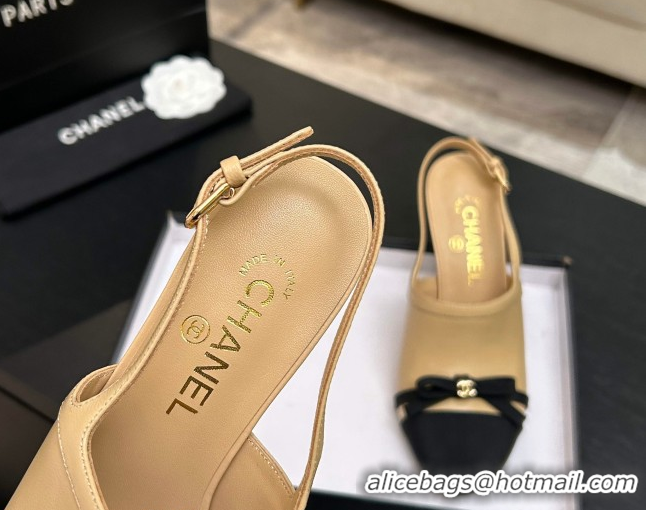 Grade Quality Chanel Calfskin Leather & Grosgrain Slingbacks Pump 9cm with Bow G47021 Beige 2026