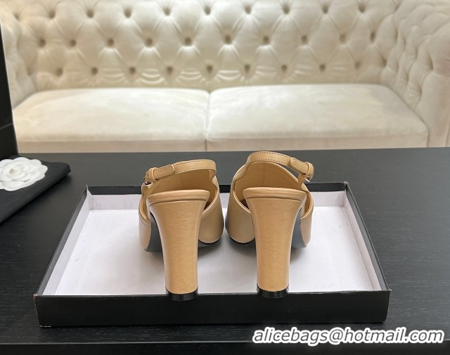 Grade Quality Chanel Calfskin Leather & Grosgrain Slingbacks Pump 9cm with Bow G47021 Beige 2026