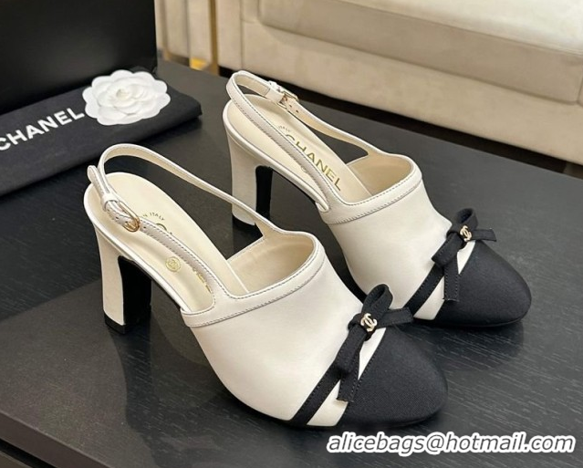 Grade Quality Chanel Calfskin Leather & Grosgrain Slingbacks Pump 9cm with Bow G47021 White 2026