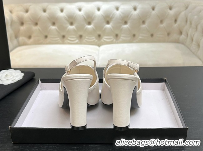 Grade Quality Chanel Calfskin Leather & Grosgrain Slingbacks Pump 9cm with Bow G47021 White 2026