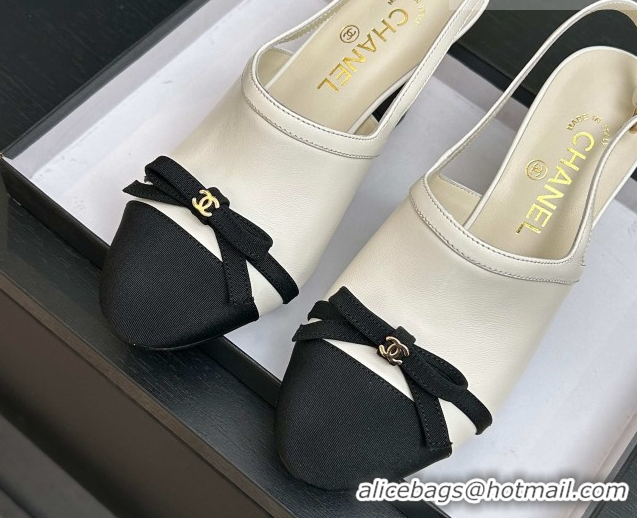 Grade Quality Chanel Calfskin Leather & Grosgrain Slingbacks Pump 9cm with Bow G47021 White 2026