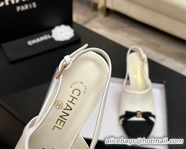 Grade Quality Chanel Calfskin Leather & Grosgrain Slingbacks Pump 9cm with Bow G47021 White 2026