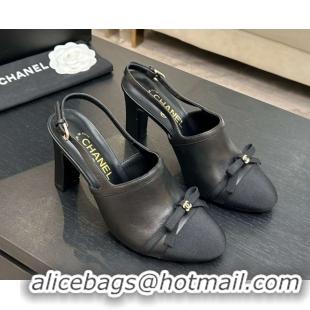 Durable Chanel Calfskin Leather & Grosgrain Slingbacks Pump 9cm with Bow G47021 Black 2026