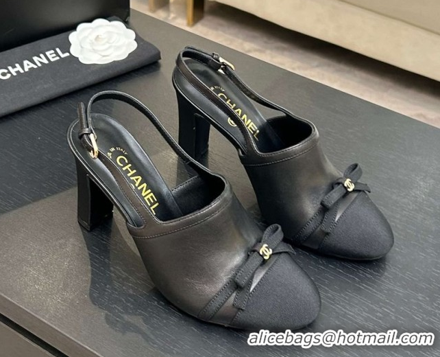 Durable Chanel Calfskin Leather & Grosgrain Slingbacks Pump 9cm with Bow G47021 Black 2026