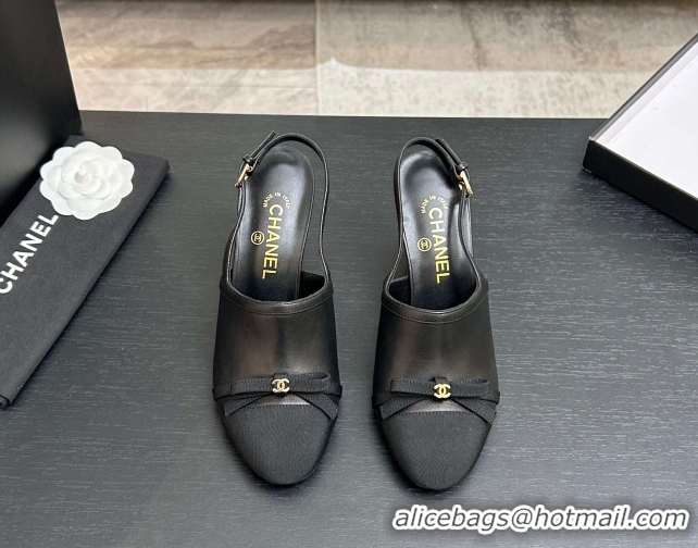 Durable Chanel Calfskin Leather & Grosgrain Slingbacks Pump 9cm with Bow G47021 Black 2026