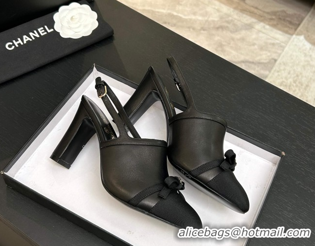 Durable Chanel Calfskin Leather & Grosgrain Slingbacks Pump 9cm with Bow G47021 Black 2026