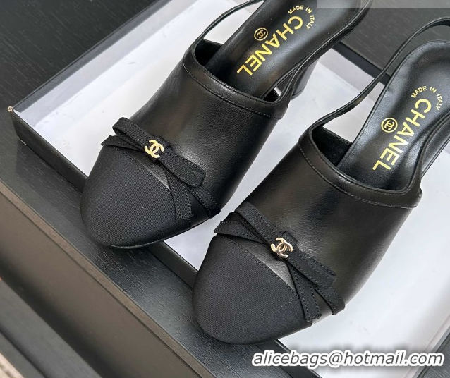 Durable Chanel Calfskin Leather & Grosgrain Slingbacks Pump 9cm with Bow G47021 Black 2026