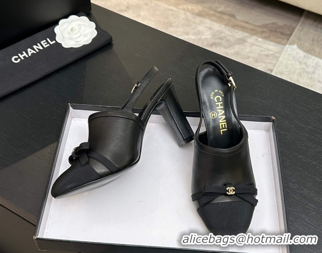 Durable Chanel Calfskin Leather & Grosgrain Slingbacks Pump 9cm with Bow G47021 Black 2026