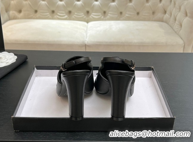 Durable Chanel Calfskin Leather & Grosgrain Slingbacks Pump 9cm with Bow G47021 Black 2026