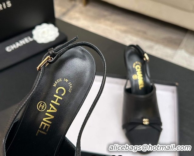 Durable Chanel Calfskin Leather & Grosgrain Slingbacks Pump 9cm with Bow G47021 Black 2026
