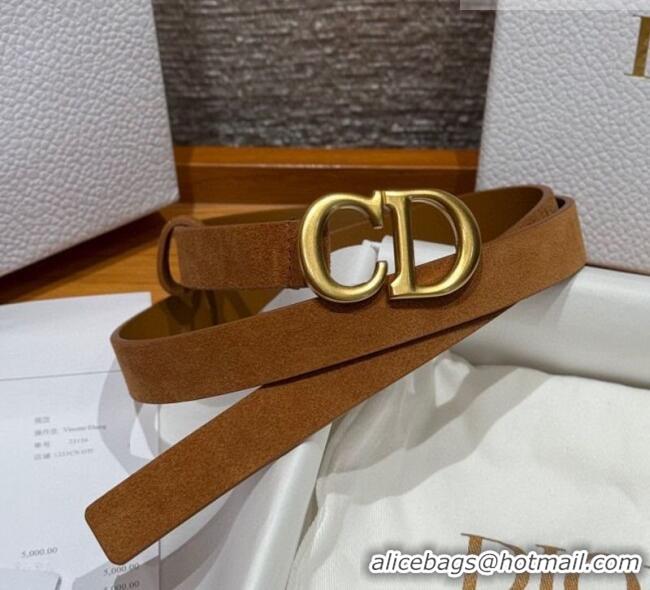 Top Grade Dior Suede Belt 2cm with CD Buckle DR031701 Camel Brown 2026