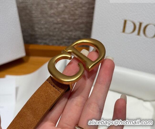 Top Grade Dior Suede Belt 2cm with CD Buckle DR031701 Camel Brown 2026