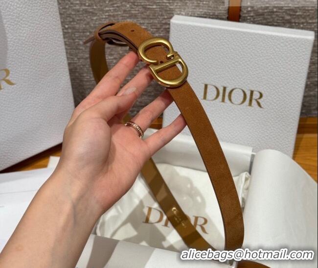 Top Grade Dior Suede Belt 2cm with CD Buckle DR031701 Camel Brown 2026