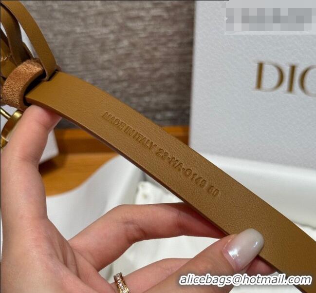 Top Grade Dior Suede Belt 2cm with CD Buckle DR031701 Camel Brown 2026
