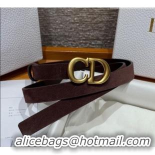 Top Quality Dior Suede Belt 2cm with CD Buckle DR031701 Dark Brown 2026