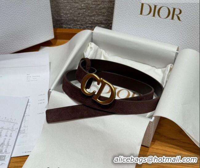 Top Quality Dior Suede Belt 2cm with CD Buckle DR031701 Dark Brown 2026