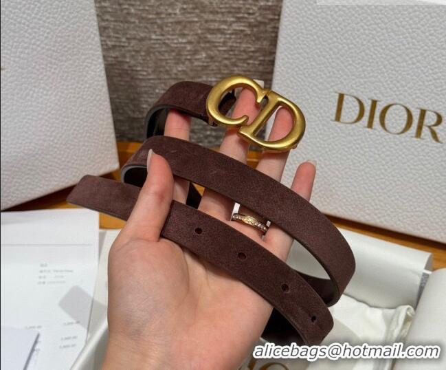 Top Quality Dior Suede Belt 2cm with CD Buckle DR031701 Dark Brown 2026