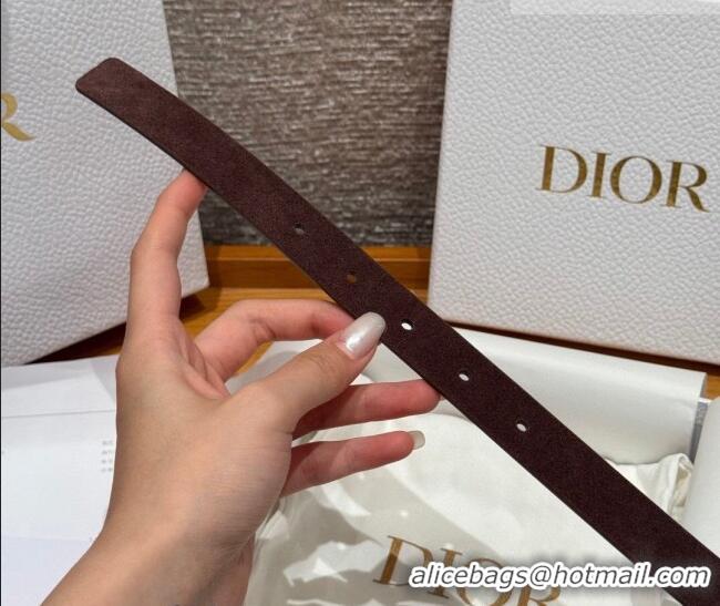 Top Quality Dior Suede Belt 2cm with CD Buckle DR031701 Dark Brown 2026