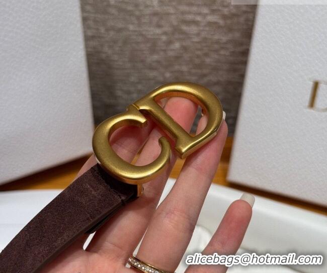 Top Quality Dior Suede Belt 2cm with CD Buckle DR031701 Dark Brown 2026