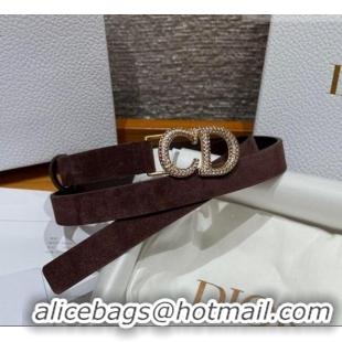 Luxury Cheap Dior Suede Belt 2cm with Strass CD DR031701 Dark Brown 2026