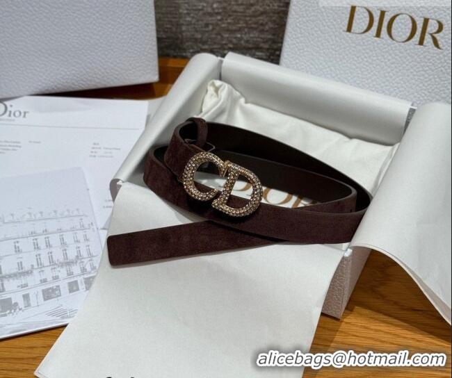 Luxury Cheap Dior Suede Belt 2cm with Strass CD DR031701 Dark Brown 2026