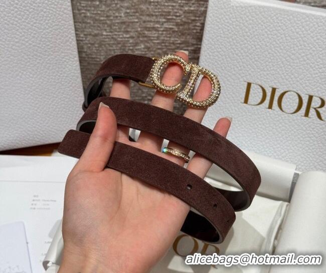 Luxury Cheap Dior Suede Belt 2cm with Strass CD DR031701 Dark Brown 2026