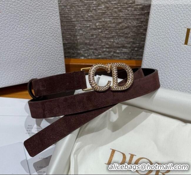 Luxury Cheap Dior Suede Belt 2cm with Strass CD DR031701 Dark Brown 2026