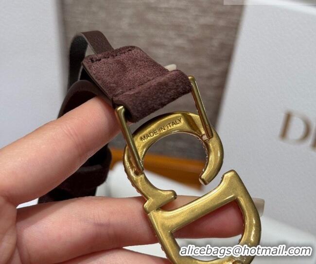 Luxury Cheap Dior Suede Belt 2cm with Strass CD DR031701 Dark Brown 2026