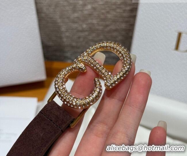 Luxury Cheap Dior Suede Belt 2cm with Strass CD DR031701 Dark Brown 2026