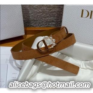 Hot Style Dior Suede Belt 2cm with Pearls CD DR031702 Camel Brown 2026