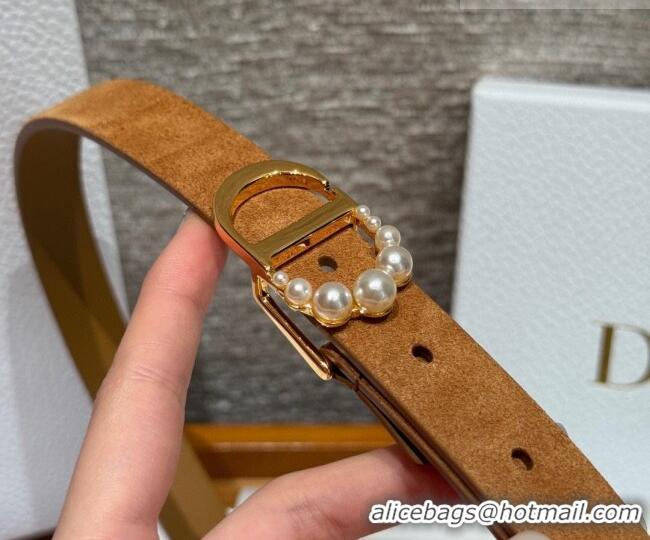 Hot Style Dior Suede Belt 2cm with Pearls CD DR031702 Camel Brown 2026
