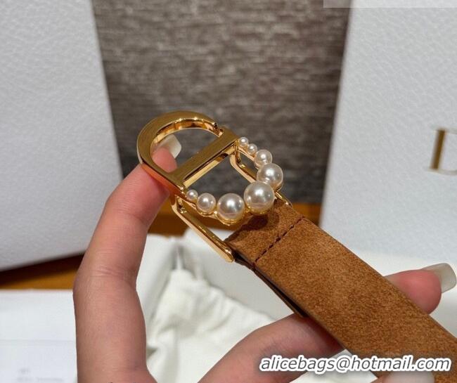 Hot Style Dior Suede Belt 2cm with Pearls CD DR031702 Camel Brown 2026