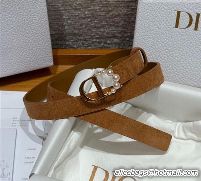 Hot Style Dior Suede Belt 2cm with Pearls CD DR031702 Camel Brown 2026