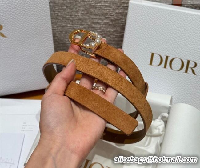 Hot Style Dior Suede Belt 2cm with Pearls CD DR031702 Camel Brown 2026