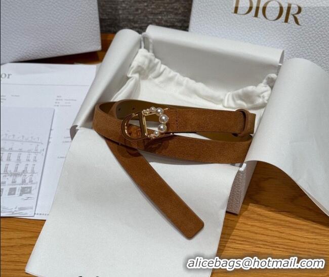 Hot Style Dior Suede Belt 2cm with Pearls CD DR031702 Camel Brown 2026