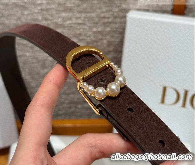 Top Grade Dior Suede Belt 2cm with Pearls CD DR031702 Dark Brown 2026