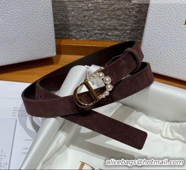 Top Grade Dior Suede Belt 2cm with Pearls CD DR031702 Dark Brown 2026