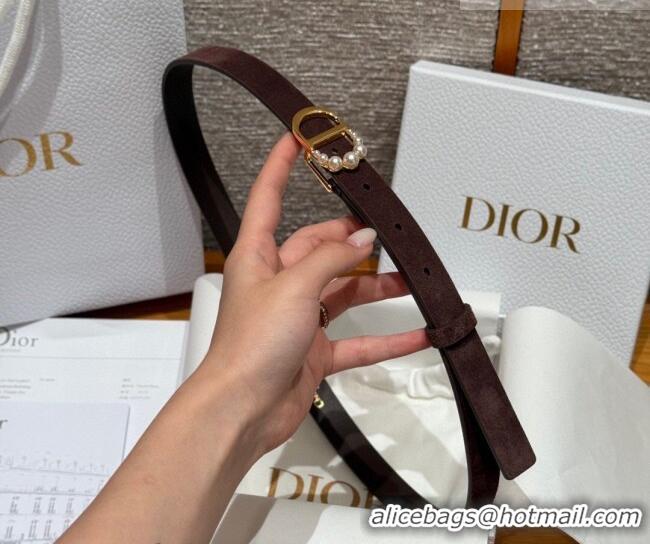 Top Grade Dior Suede Belt 2cm with Pearls CD DR031702 Dark Brown 2026