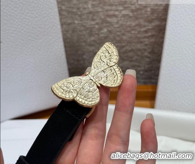 Luxury Cheap Dior Suede Belt 2cm with Butterfly Buckle DR031703 Black 2026