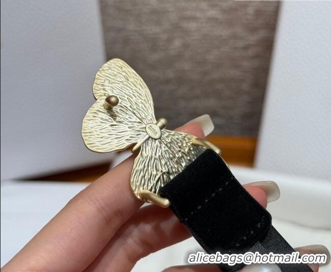 Luxury Cheap Dior Suede Belt 2cm with Butterfly Buckle DR031703 Black 2026